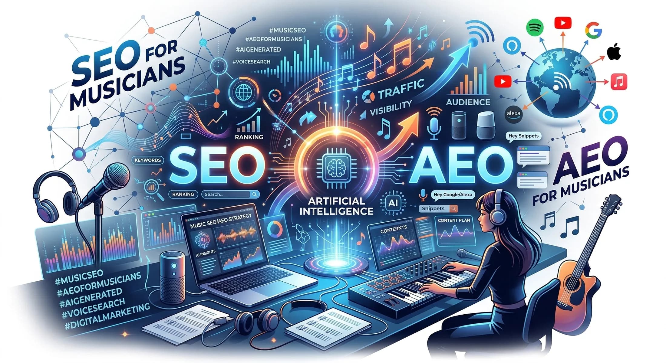 SEO e AEO per musicisti: ottimizzazione motori di ricerca tradizionali e AI come Google, ChatGPT e Perplexity per band e wedding band nel 2026